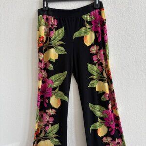 INC INTERNATIONAL CONCEPTS BLACK LEMON PRINT WIDE LEG PANT, SIZE L